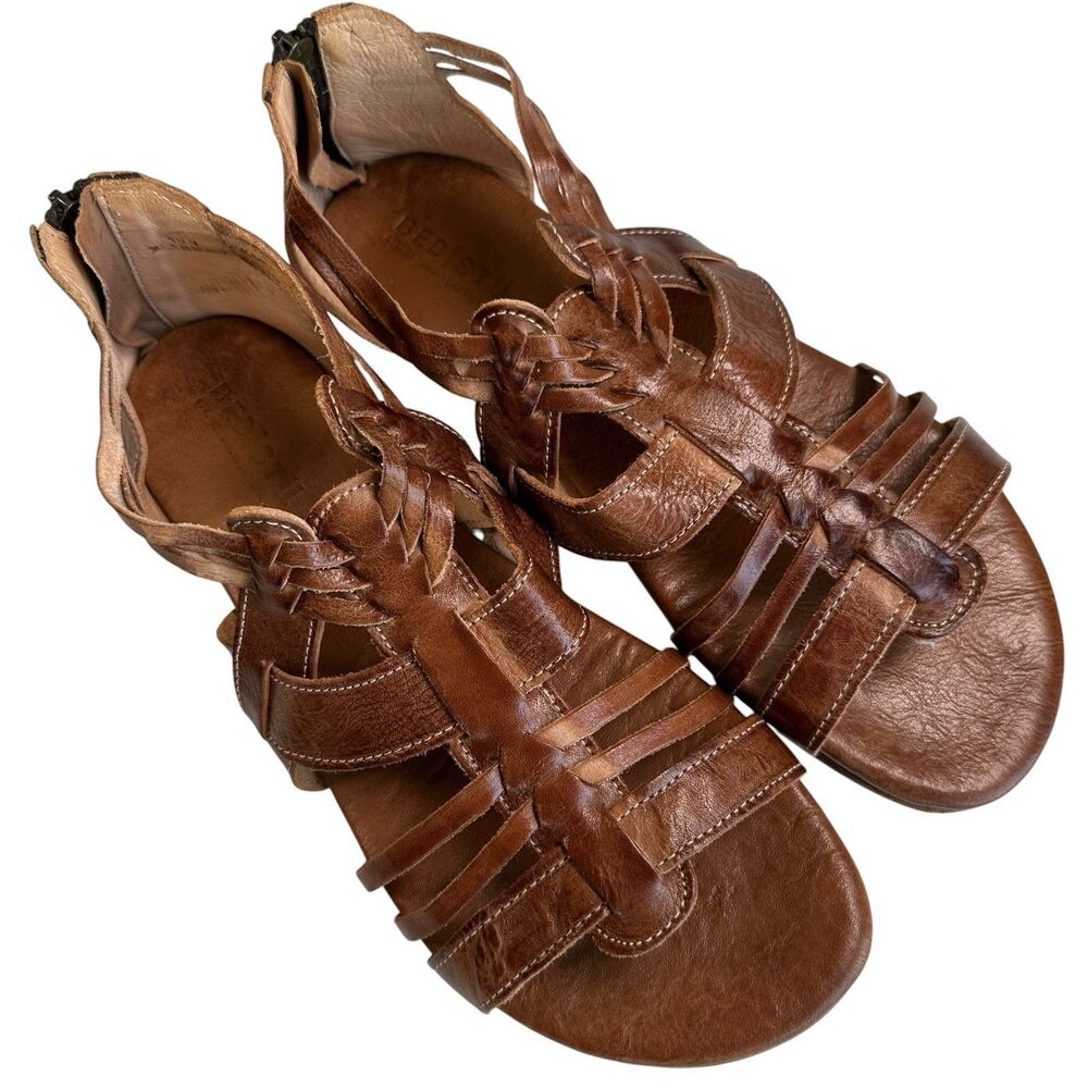 Bed Stu Cara Brown Leather Gladiator Strappy Open Toe Flat Sandals Size 10